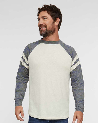 LAT Unisex Fine Jersey Mash Up Long Sleeve Tee 6934 #colormdl_Natural Heather/ Vintage Camo/ Natural Heather