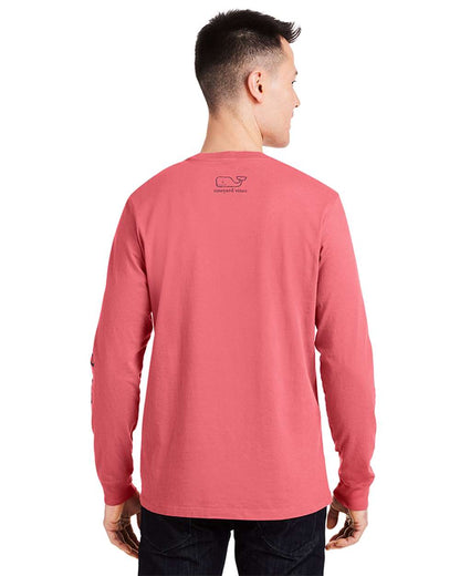 vineyard vines Unisex Long Sleeve Pocket T-Shirt V021214 #colormdl_Jetty Red/ Blue Blazer