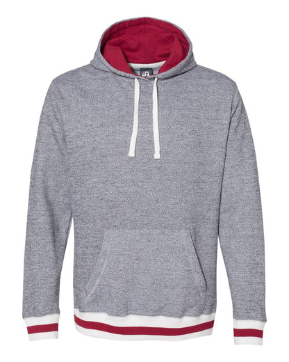 J. America Unisex Peppered Fleece Lapover Hooded Sweatshirt 8701 #color_Pepper/ Red