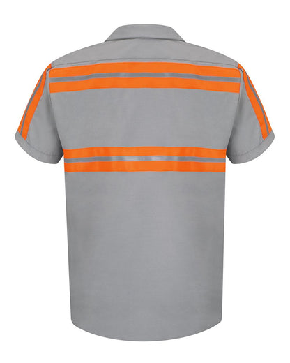 Red Kap Men's Tall Enhanced Visibility Industrial Work Shirt SP24ET #color_Light Grey/ Orange Trim