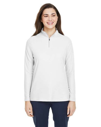 CORE365 Women's Fusion ChromaSoft™ Pique Quarter-Zip Pullover CE405W #colormdl_White