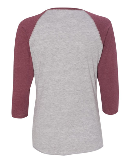 LAT Women's Baseball Fine Jersey Three-Quarter Sleeve Tee 3530 #color_Vintage Heather/ Vintage Burgundy