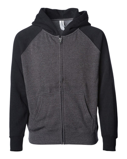 Independent Trading Co. Youth Lightweight Special Blend Raglan Zip Hood PRM15YSBZ #color_Carbon/ Black