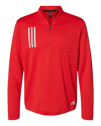 Adidas Men's 3-Stripe Double Knit Quarter-Zip Pullover A482 #color_Team Collegiate Red/ Grey Two