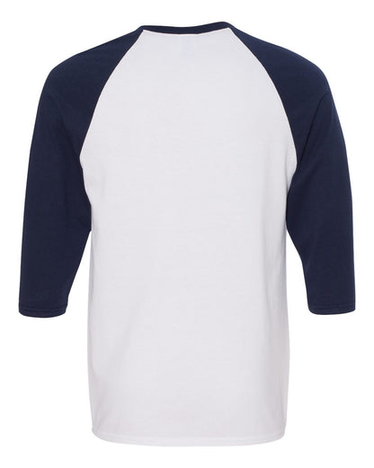 Gildan Heavy Cotton™ Raglan Three-Quarter Sleeve T-Shirt 5700 #color_White/ Navy