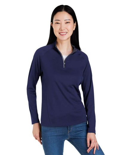 CORE365 Women's Origin Performance Pique Quarter-Zip Pullover CE418W #colormdl_Classic Navy Heather/ Carbon