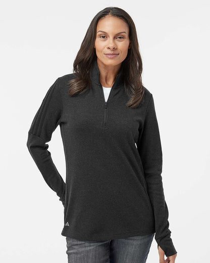 Adidas Women's 3-Stripe Quarter-Zip Sweater Pullover A555 #colormdl_Black Melange