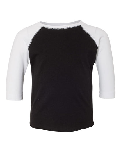 Rabbit Skins Toddler Baseball Fine Jersey Three-Quarter Sleeve Tee 3330 #color_Black Solid/ White