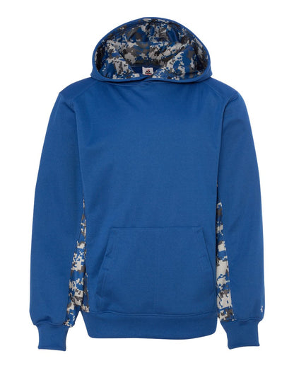 Badger Youth Digital Camo Colorblock Performance Fleece Hooded Sweatshirt 2464 #color_Royal/ Royal