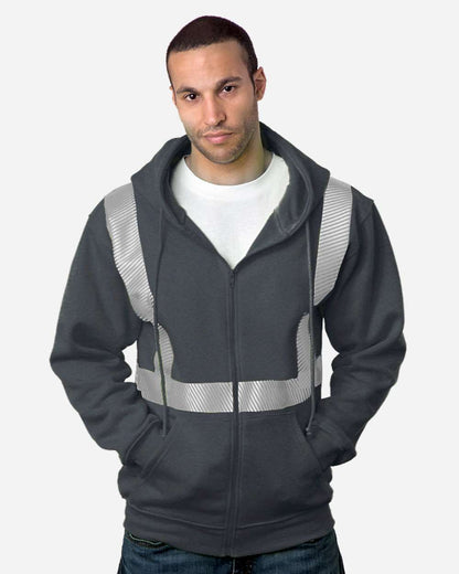 Bayside USA-Made Hi-Visibility Full-Zip Hooded Sweatshirt - Segmented Tape 3737 #colormdl_Charcoal Heather
