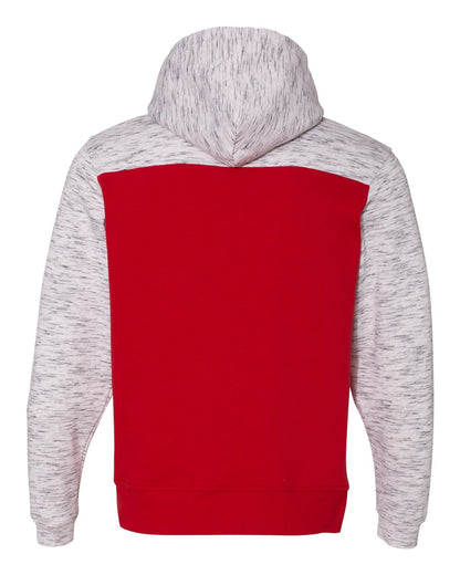 J. America Men's Mélange Fleece Colorblocked Hooded Sweatshirt 8676 #color_Red/ White