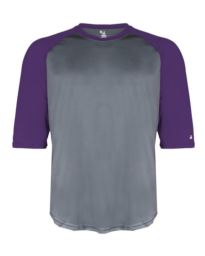 Badger Men's B-Core Three-Quarter Sleeve Baseball T-Shirt 4133 #color_Graphite/ Purple