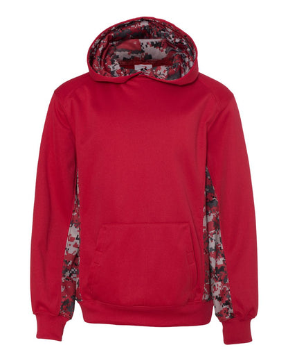 Badger Youth Digital Camo Colorblock Performance Fleece Hooded Sweatshirt 2464 #color_Red/ Red