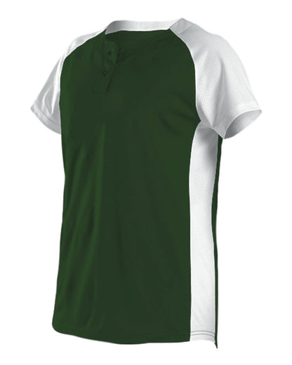 Alleson Athletic Girls' Two Button Fastpitch Jersey 522PDWG #color_Forest/ White