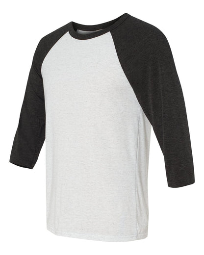 BELLA + CANVAS Three-Quarter Sleeve Baseball Tee 3200 #color_White Fleck/ Charcoal Triblend