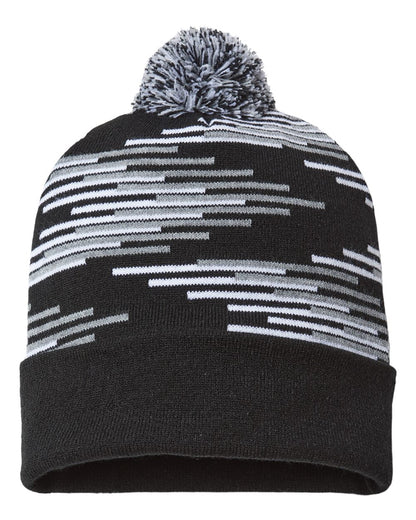 CAP AMERICA USA-Made Bar Beanie RKB12 #color_Black/ Heather Grey/ White