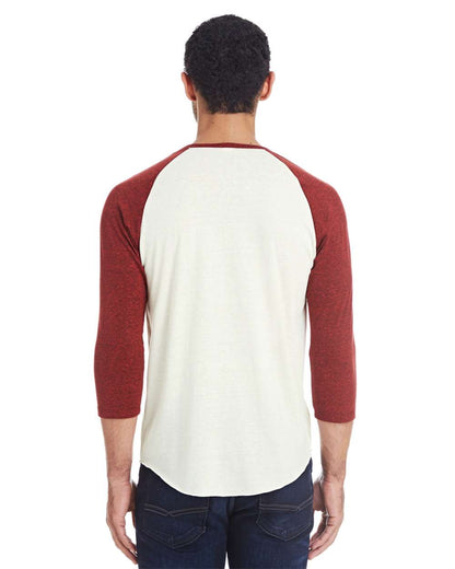 Threadfast Apparel Unisex Triblend Three-Quarter Sleeve Raglan T-Shirt 302G #colormdl_Cream/ Cardinal Black Triblend