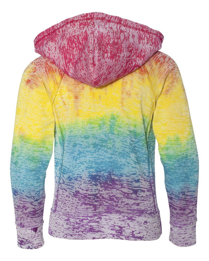 MV Sport Girls’ Courtney Burnout V-Notch Hooded Sweatshirt W1162Y #color_Rainbow Stripe