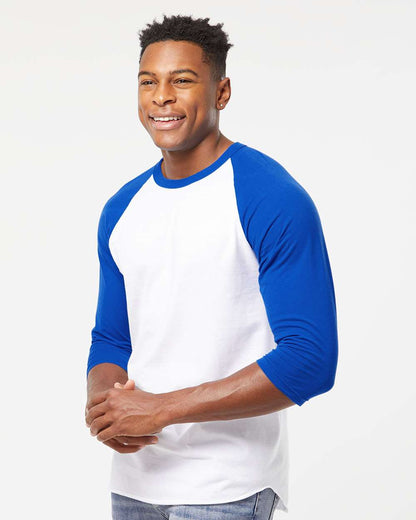 Tultex Fine Jersey Raglan T-Shirt 245 #colormdl_White/ Royal