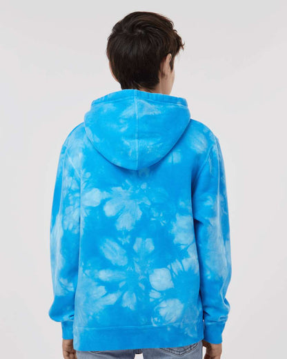 Independent Trading Co. Youth Midweight Tie-Dyed Hooded Sweatshirt PRM1500TD #colormdl_Tie Dye Aqua Blue