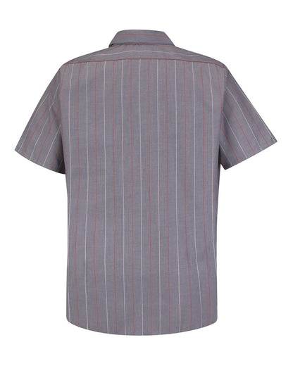 Red Kap Men's Industrial Short Sleeve Work Shirt SP24 #color_Charcoal/ Red/ White Stripe