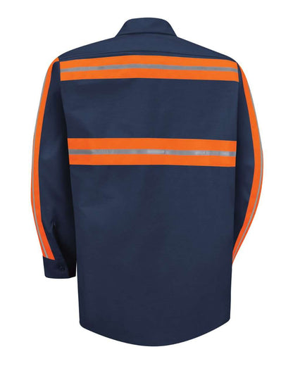 Red Kap Men's Tall Industrial Enhanced-Visibility Long Sleeve Work Shirt SP14ET #color_Navy/ Orange Trim