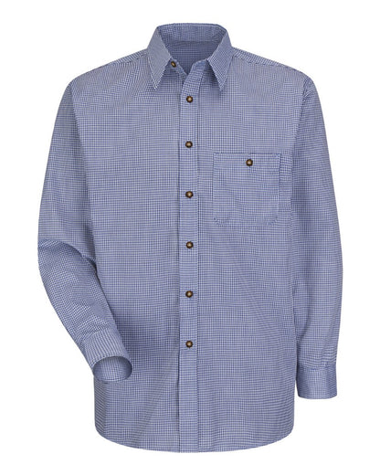 Red Kap Men's Mini-Plaid Uniform Long Sleeve Shirt SP74 #color_White/ Blue Plaid - 367