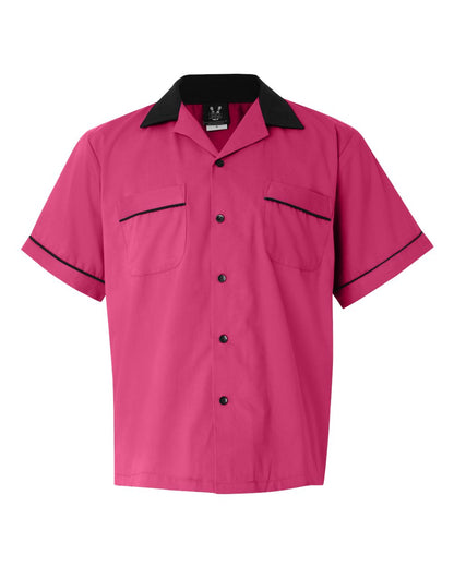 Hilton Men's GM Legend Bowling Shirt HP2244 #color_Pink/ Black