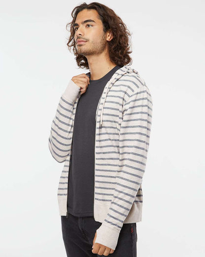 Independent Trading Co. Heathered French Terry Full-Zip Hooded Sweatshirt PRM90HTZ #colormdl_Oatmeal Heather/ Salt &amp; Pepper Stripe