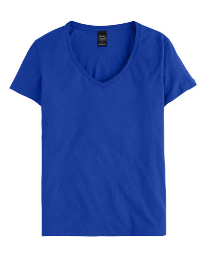 Hanes Women's Perfect-T V-Neck T-Shirt S04V #color_Deep Royal