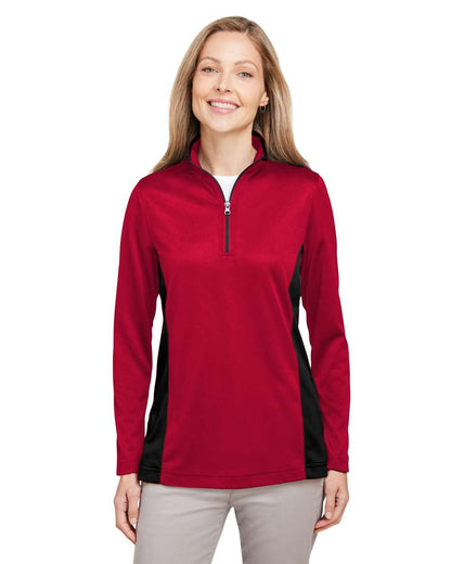 Harriton Women's Flash Snag Protection Plus IL Colorblock Quarter-Zip Pullover M786W #colormdl_Red/ Black