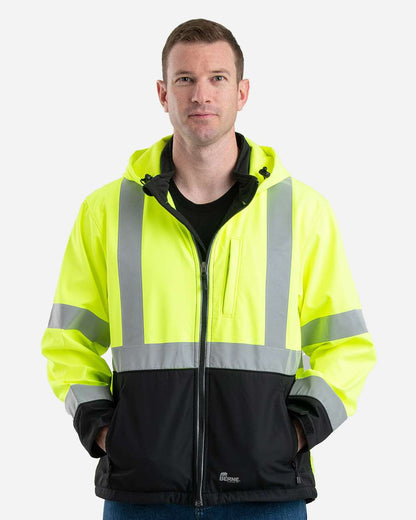 Berne Apparel Men's Hi-Vis Class 3 Hooded Soft Shell Jacket HVJS206 #colormdl_Yellow
