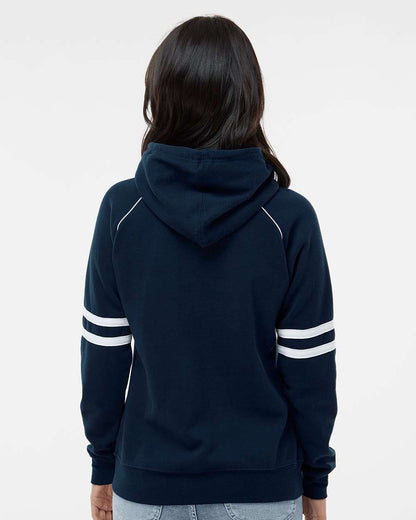 J. America Women's Varsity Fleece Piped Hooded Sweatshirt 8645 #colormdl_Navy