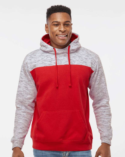 J. America Men's Mélange Fleece Colorblocked Hooded Sweatshirt 8676 #colormdl_Red/ White