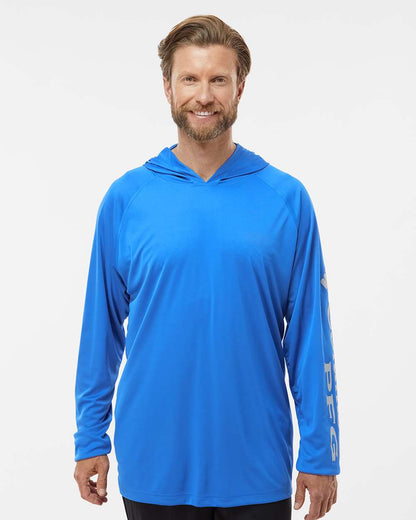Columbia Unisex PFG Terminal Tackle™ Hooded Long Sleeve T-Shirt 212482 #colormdl_Vivid Blue/ Cool Grey