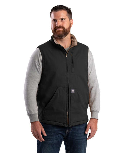 Berne Apparel Men's Heartland Sherpa-Lined Washed Duck Vest V818 #colormdl_Black