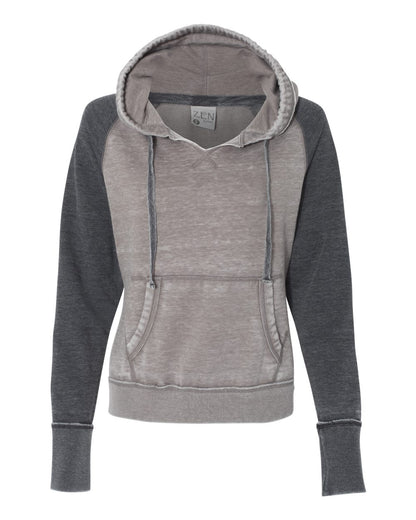 J. America Women's Zen Fleece Raglan Hooded Sweatshirt 8926 #color_Cement/ Dark Smoke