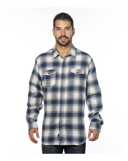 Burnside Yarn-Dyed Long Sleeve Flannel Shirt 8210 #color_Ecru/ Blue