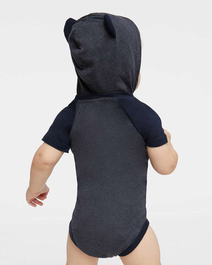 Rabbit Skins Infant Fine Jersey Raglan Bodysuit with Hood & Ears 4417 #colormdl_Vintage Navy/ Navy