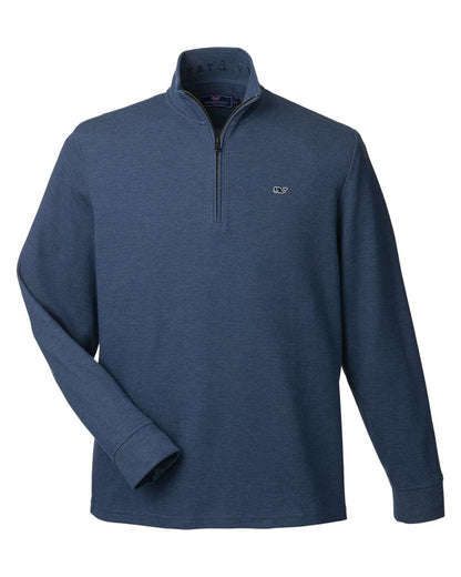vineyard vines Men's Saltwater Quarter-Zip Pullover K002708 #color_Blue Blazer/ Navy Heather