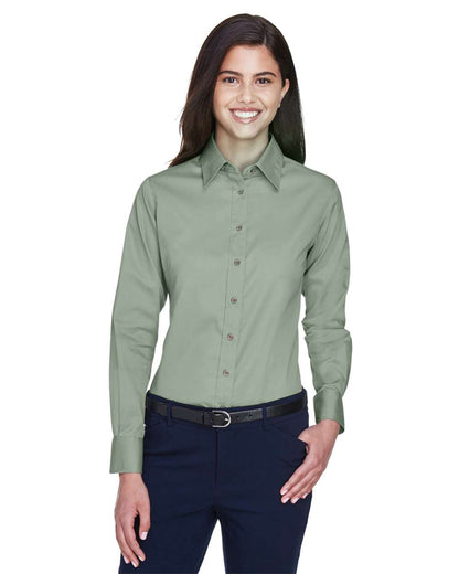 Harriton Women's Easy Blend™ Long Sleeve Twill Dress Shirt with Stain-Release M500W #colormdl_Dill
