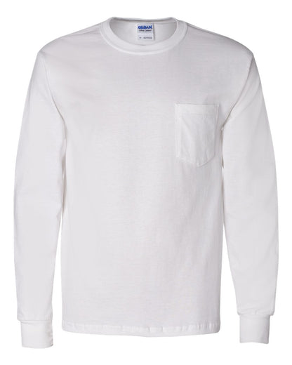 Gildan Unisex Ultra Cotton® Long Sleeve Pocket T-Shirt 2410 #color_White