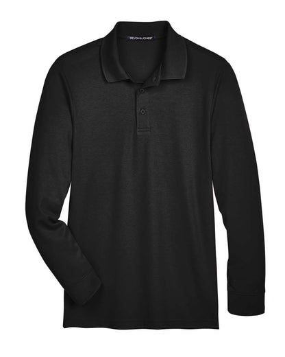 Devon & Jones Men's CrownLux Performance® Plaited Long Sleeve Polo DG20L #color_Black