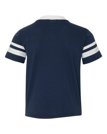 Augusta Sportswear Youth V-Neck Jersey with Striped Sleeves 361 #color_Navy/ White