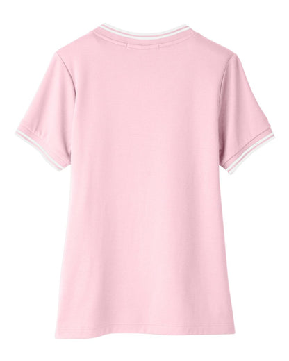 Devon & Jones Women's CrownLux Performance® Plaited Tipped V-Neck Shirt DG20CW #color_Pink/ White