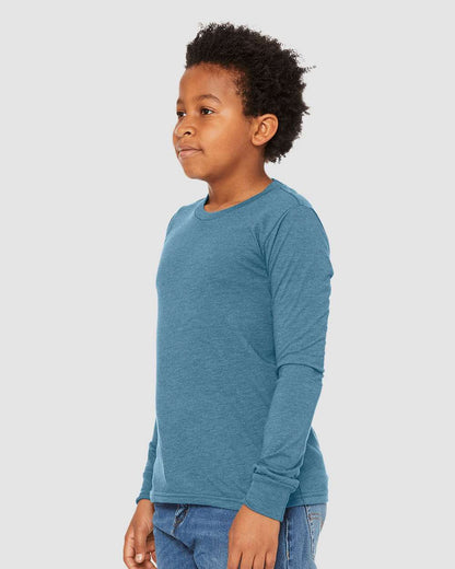 BELLA + CANVAS Youth Heather CVC Long Sleeve Tee 3501YCVC #colormdl_Heather Deep Teal