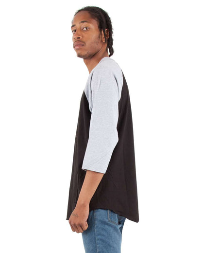 Shaka Wear Unisex Three-Quarter Sleeve Raglan T-Shirt SHRAG #colormdl_Black/ Heather Grey