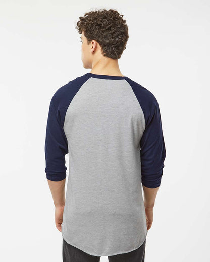 Tultex Fine Jersey Raglan T-Shirt 245 #colormdl_Heather Grey/ Navy