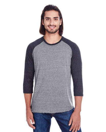 Threadfast Apparel Unisex Triblend Three-Quarter Sleeve Raglan T-Shirt 302G #colormdl_Grey/ Black Triblend