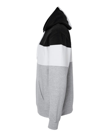 J. America Men's Varsity Fleece Colorblocked Hooded Sweatshirt 8644 #color_Black/ Oxford